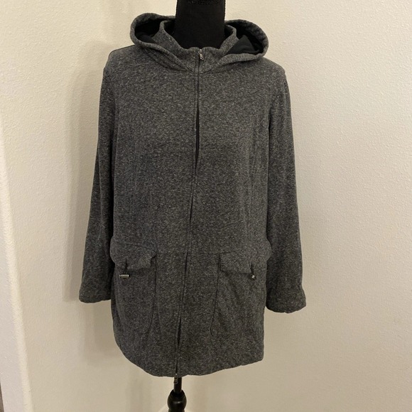 J. Jill Fit Jacket M Gray Long Hooded Full Zip Athleisure Gym Athletic Preppy - Picture 4 of 12
